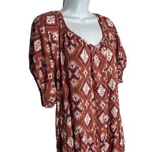 Knox Rose Women's Plus Size 2X Midi Short Sleeve Orange Diamond Dress